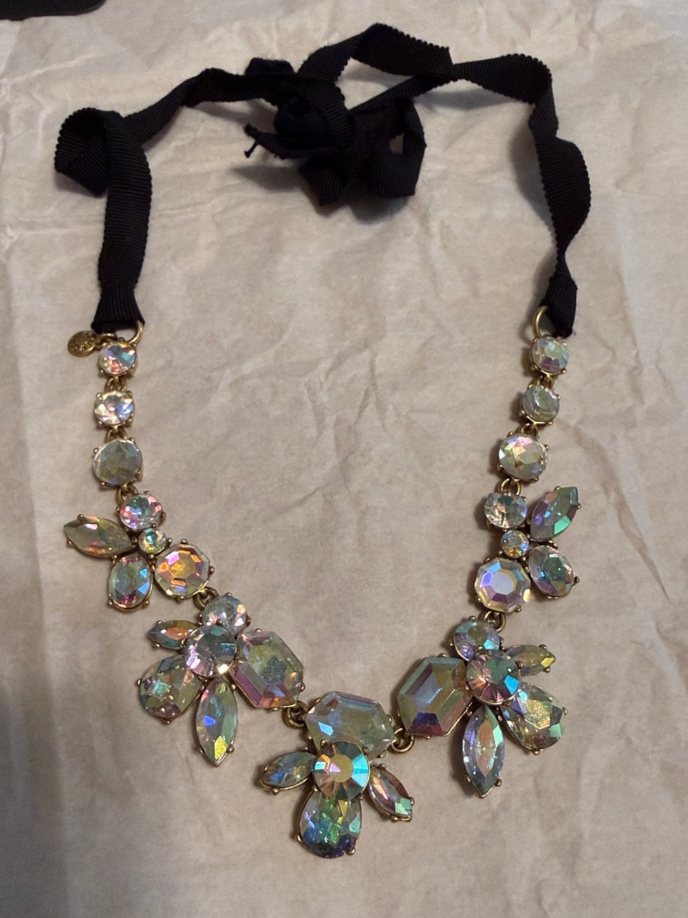 J. Crew Iridescent Crystal Ribbon Tie Statement Necklace